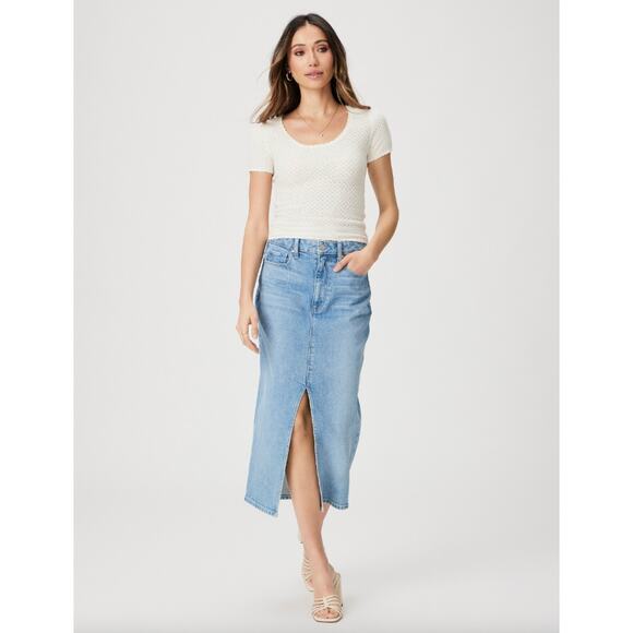 PAIGE Dresses & Skirts - NWT PAIGE Denim Midi Skirt Long Jean Stretch Stretchy Skirt Sz 34